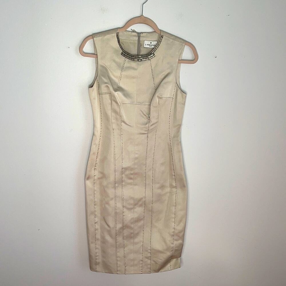 J. Mendel Paris silk beaded neckline slimming sheath dress dress